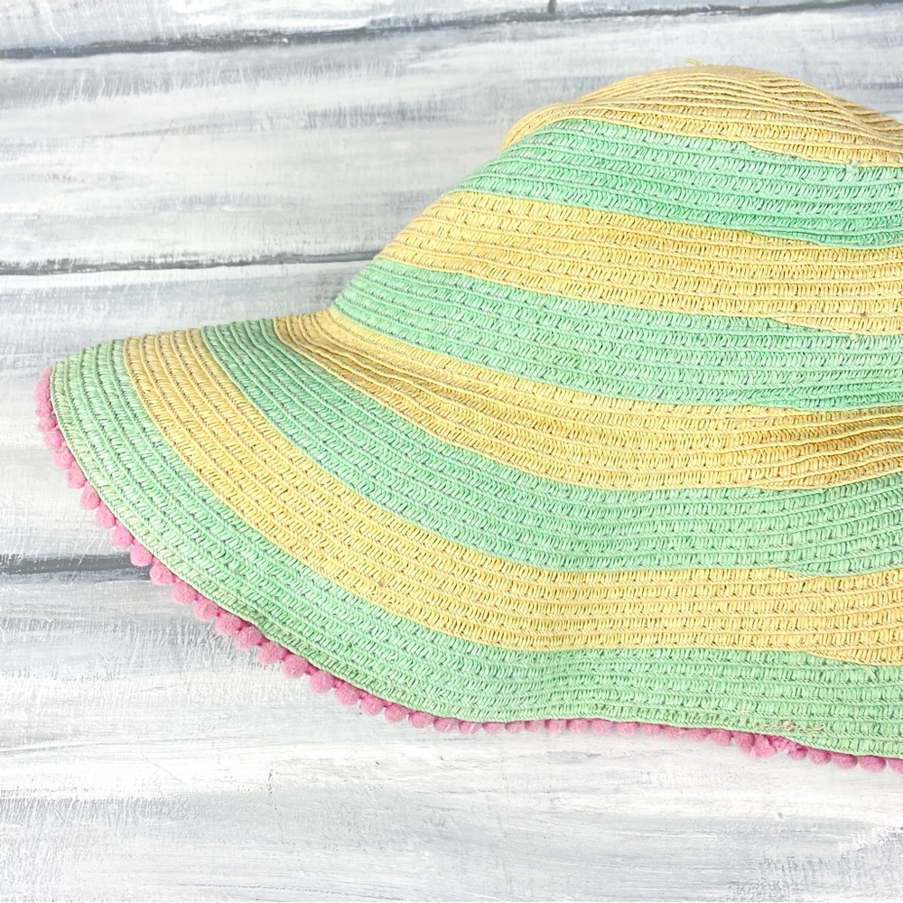 Boho Striped Pom Straw Hat Floppy Beach Summer Sun Hat Vacation Resort Cruise - Picture 6 of 14